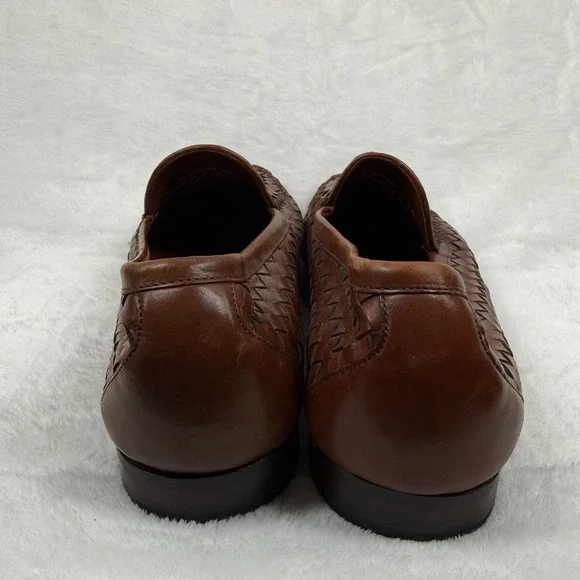 Cole Haan Resort Mens Brown Woven Leather Loafers Italian Made Slip On Shoes 13